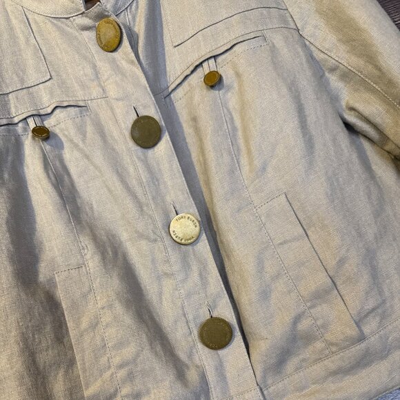 Tory Burch Womens Khaki Linen Military Style Jacket 2 Minimalist Quiet Luxury - Picture 6 of 6